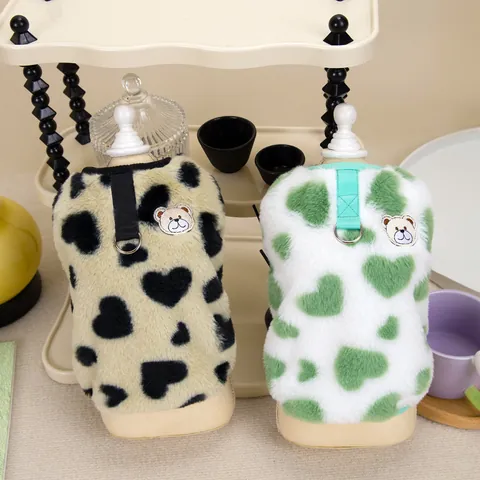 Chaleco Cálido de Lana para Perros Con Gancho para Correa en D Patrón de Corazón Parche de Oso Otoño Invierno Cachorro Gato Chaleco Ropa Acolchada Abrigo