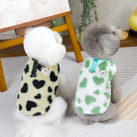 Chaleco Cálido de Lana para Perros Con Gancho para Correa en D Patrón de Corazón Parche de Oso Otoño Invierno Cachorro Gato Chaleco Ropa Acolchada Abrigo