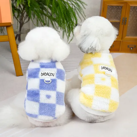 Gilet in Pile a Scacchiera per Cani Animali Domestici Caldo Maglione Invernale Giacca Morbida a Quadri con Anello a D per Guinzaglio Cani Gatti