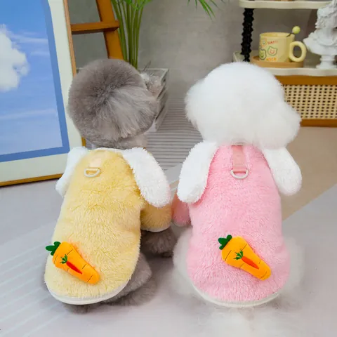 Cute Rabbit Ear Pet Fleece Sweater With D-Ring For Small Dogs Cats Arctic Velvet Warm Puppy Hoodie Carrot Decor Jacket