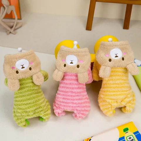 Pull en Polaire Rayé Mignon pour Chien et Chat Combinaison Chaude à Capuche Ours en Velours d'Agneau pour Petits et Moyens Animaux