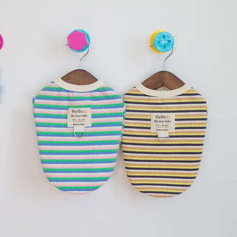 Striped Cotton Pet Vest With Harness D-Ring Casual Dog T-Shirt Breathable Puppy Cat Clothes For Small Medium Dogs