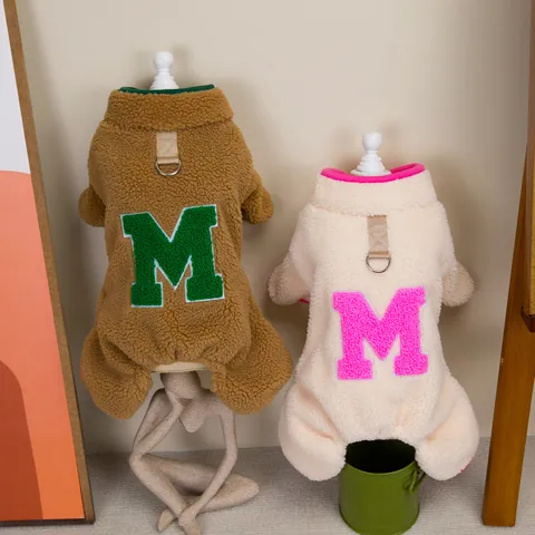 Warm Lamb Velvet Pet Jumpsuit Fleece Dog Clothes With D-Ring Leash Attachment For Small Medium Dogs Cats Winter Coat
