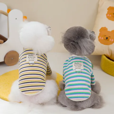 Striped Cotton Pet Vest With Harness D-Ring Casual Dog T-Shirt Breathable Puppy Cat Clothes For Small Medium Dogs
