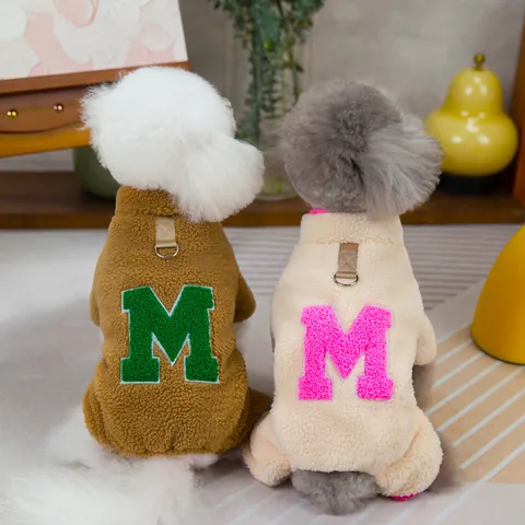Warm Lamb Velvet Pet Jumpsuit Fleece Dog Clothes With D-Ring Leash Attachment For Small Medium Dogs Cats Winter Coat