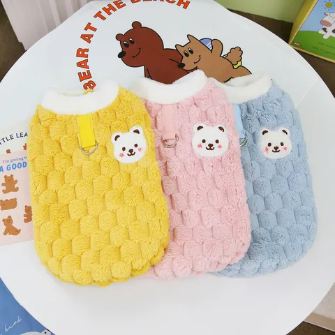 Haustier Hund Katze Warme Plüsch Weste Jacke Cartoon Bär Aufnäher Leine D-Ring Gesteppt Winter Welpen Kätzchen Kleidung Kleine Mittlere Hunde