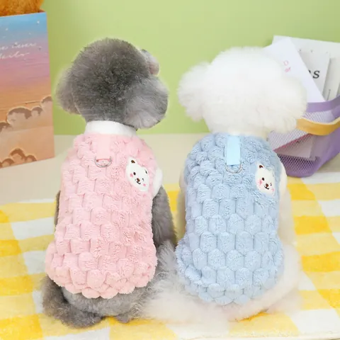 Haustier Hund Katze Warme Plüsch Weste Jacke Cartoon Bär Aufnäher Leine D-Ring Gesteppt Winter Welpen Kätzchen Kleidung Kleine Mittlere Hunde