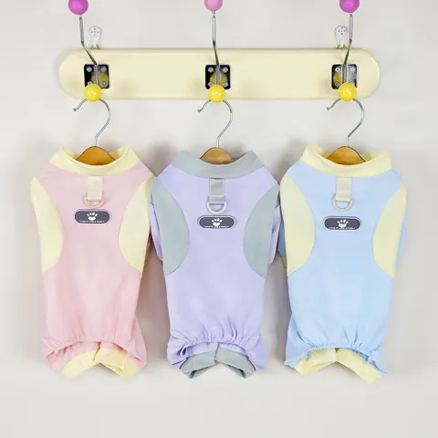 Mono Transpirable de Malla para Mascotas Pijama de Cuatro Patas para Perros Con Enganche de Correa Anillo en D Color de Contraste Ropa Casual de Casa para Perros Gatos