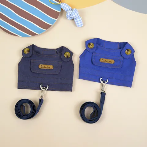 Pet Dog Cat Cotton Denim Style Harness And Leash For Small Medium Dogs Casual Puppies Adjustable Walking Vest Lead