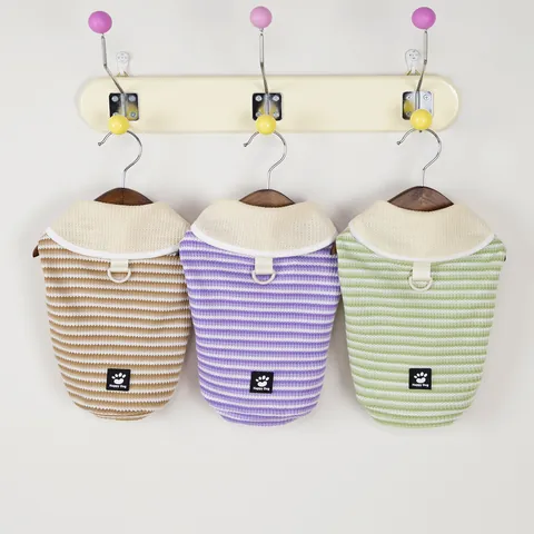 Striped Pet T-Shirt Soft Breathable Polyester Apparel With Leash D-Ring Lapel Collar For Small Dogs Cats Puppy Clothes