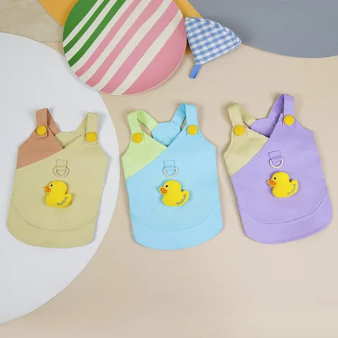 Cute Color Block Pet Vest For Dogs Cats Cartoon Duck Patch With D-Ring Harness Puppy Kitten Summer Clothes Cotton Blend Polyester Pet Supplies
