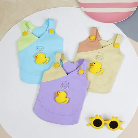 Cute Color Block Pet Vest For Dogs Cats Cartoon Duck Patch With D-Ring Harness Puppy Kitten Summer Clothes Cotton Blend Polyester Pet Supplies