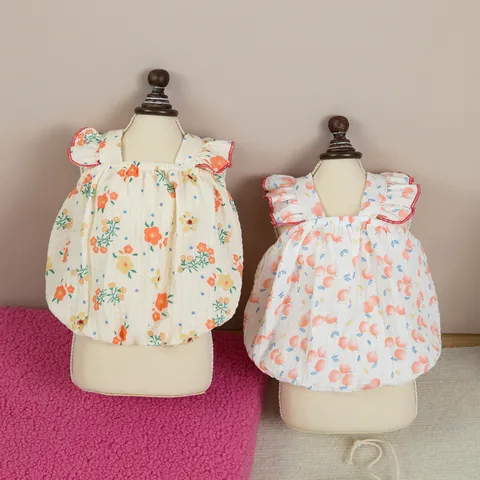 Sweet Pet Dog Cat Dress Flutter Sleeve Double Layer Cotton Gauze Floral Fruit Print Summer Puppy Princess Skirt Apparel