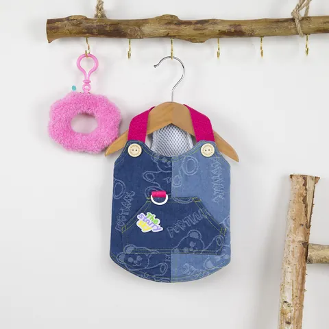 Color Block Dog Denim Vest Breathable Mesh Lining Small Pet Harness Vest With D-Ring Bear Pattern Puppy Kitten Clothing