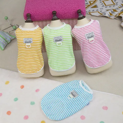 Breathable Striped Pet Vest Polyester Mesh Dog Cat Summer Sleeveless Shirt With D-Ring For Small Dogs Cats Clothing