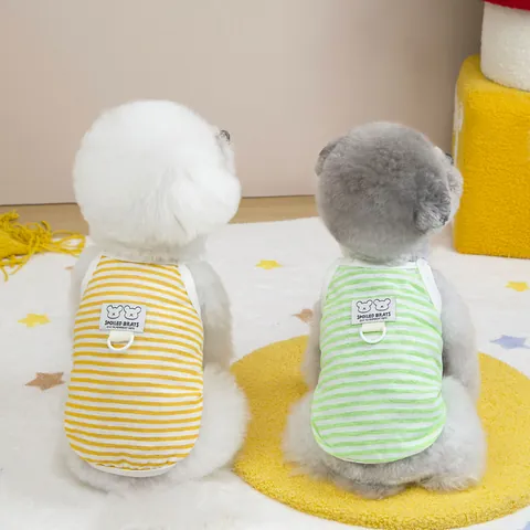 Striped Pet Vest Summer Dog Clothes Breathable Polyester Puppy Cat T-Shirt With D-Ring Leash Attachment For Small Dogs