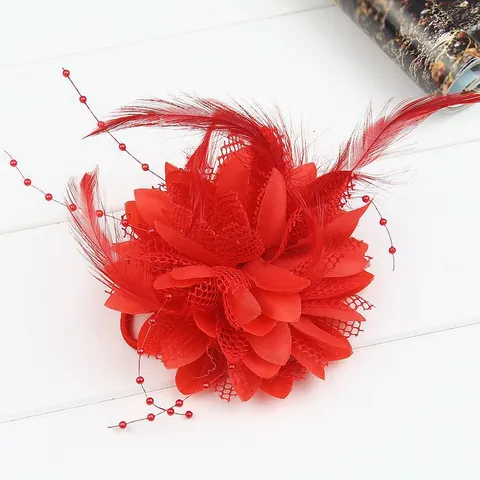 Handgefertigte Elegante Blumen Haarklammer Feder Faux Künstliche Perle Netz Floral Haargummi Für Hochzeit Party Braut Strand Damen Mädchen Zubehör
