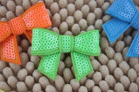 Patch Fiocco di Paillettes Ricamato Glitter Fai da Te Accessori per Capelli Bambini Abbigliamento Scarpe Decorazione Moda Lucido Multicolore