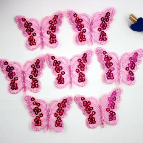 Butterfly Sequin Embroidered Patch DIY Cloth Sticker Applique For Kids Shoes Clothing Handmade Mesh Craft Accessory