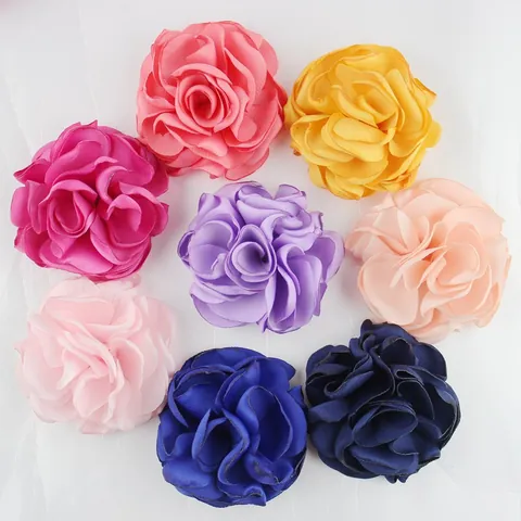Handmade Satin Fabric Rose Flower 3D Burnt Edge DIY Jewelry Making Accessory For Hair Clip Brooch Wedding Craft Decor