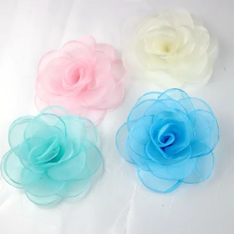 Fiore di Rosa in Organza Fatto a Mano 3D Bordo Bruciato Floreale Fai da Te Accessorio per Capelli per Fasce Fermagli Decorazione Abbigliamento Donna Bambini