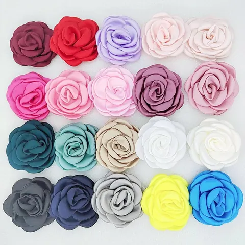 Handmade Camellia Rose Satin Fabric Flower Head For DIY Hair Accessories Wedding Party Decoration Women Jewelry Making Components
