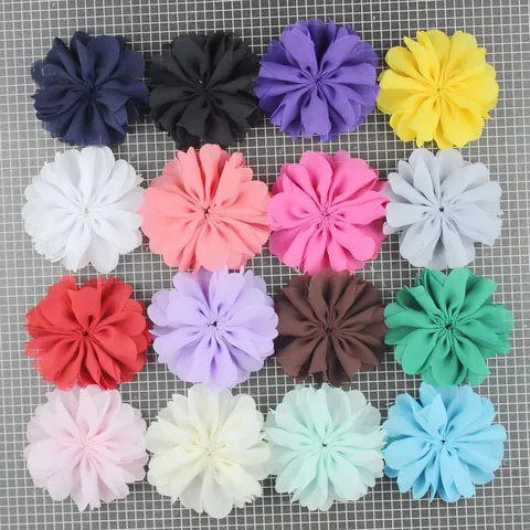 Handmade Chiffon Ruffled Flower 3D Fabric Flowers For DIY Hair Accessories Hats Socks Clothing Decoration Sewing Crafts Flat Back Flowers