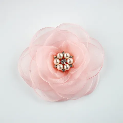 Fleur de Rose 3D en Organza de 10cm Avec Bouton de Perles et Strass DIY Accessoire Cheveux Décoration Vêtements