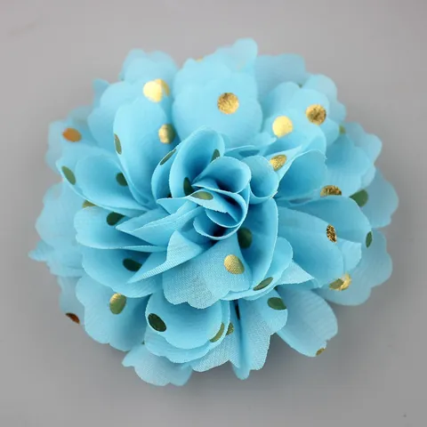 Große Chiffon Blumen Brosche Für Damen Kinder Gold Punktmuster 3D Stoff Blume Clip Für Hochzeit Party Fotografie Zubehör