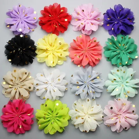Handmade Gold Stamping Polka Dot Chiffon Flower Accessory For DIY Headwear Clothing Decor Wave Edge Pleated Fabric Flowers