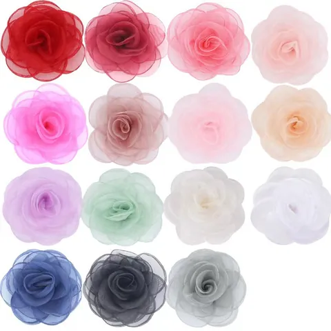 Fiori di Stoffa a Rosa in Organza Con Bordo Bruciato Fatti a Mano per Fai da Te Accessori Capelli Scarpe Matrimonio Decorazione
