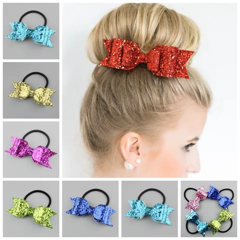 Elegant Korean Bow Hair Ties Shiny Glitter Fabric Swallowtail Elastic Hair Bands For Girls Kids Sweet Princess Hair Accessories
