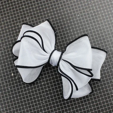 Handmade Pleated Chiffon Mesh Bow With Contrast Edge Flat Back Decoration For Hair Clips Shoes Clothing Accessories