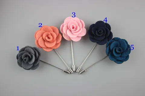 Handmade Woolen Fabric Flower Lapel Pin Men Women Rose Brooch With Long Alloy Pin Suit Wedding Corset Boutonniere Accessories