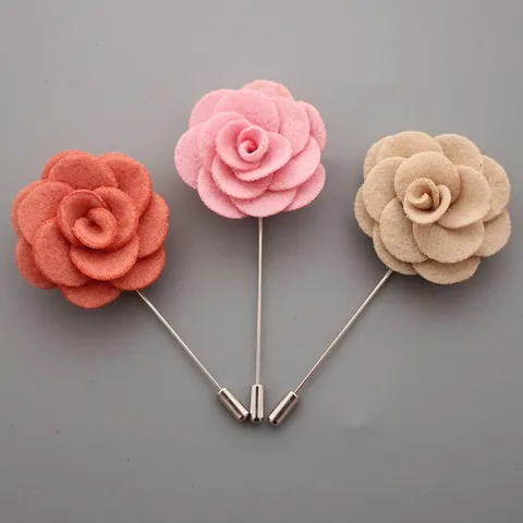 Handmade Woolen Fabric Flower Lapel Pin Men Women Rose Brooch With Long Alloy Pin Suit Wedding Corset Boutonniere Accessories