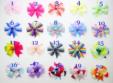 Kids Girls Rainbow Gradient Grosgrain Ribbon Bow Hair Clips Alligator Clips Colorful Printed Hair Accessories For Babies