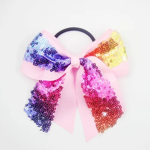 Kids Girls Sequin Bow Hair Tie Grosgrain Ribbon Double Layer Fishtail Hair Scrunchies Sweet Sequin Embroidery Baby Hair Accessories