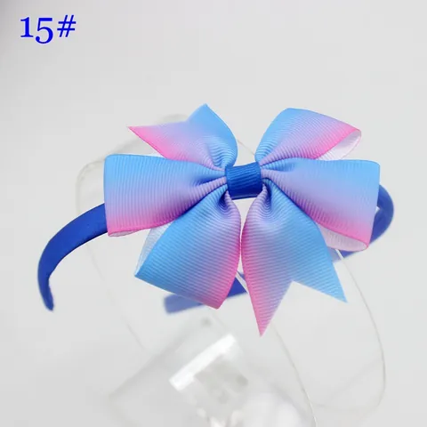 Serre-Tête avec Nœud Dégradé Arc-en-Ciel pour Enfants Ruban Gros-Grain Motif Géométrique Accessoires Cheveux Filles