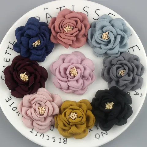 Handmade 3D Camellia Fabric Flower Accessory with Burned Edges Rolled Edge Floral Decor for Shoes Corsage Hair DIY Crafts