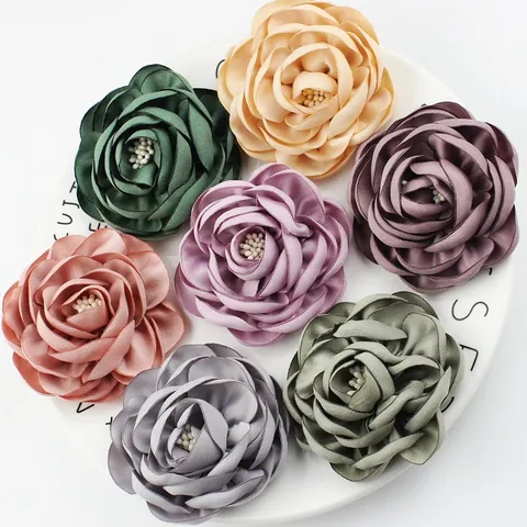 Handmade 3D Satin Fabric Flower Camellia Rose For DIY Shoes Hair Accessory Brooch Floral Craft Embellishment Flat Back