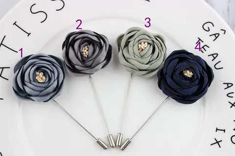 Handmade Fabric Rose Flower Long Pin Brooch For Men Women Korean Style Elegant Camellia Boutonniere Lapel Pin Wedding Suit Accessories