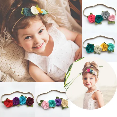 Handmade Felt Rose Flower Headband For Baby Girls Toddlers Infant Elastic Non-woven Fabric Floral Hair Band Accessory Photography Prop