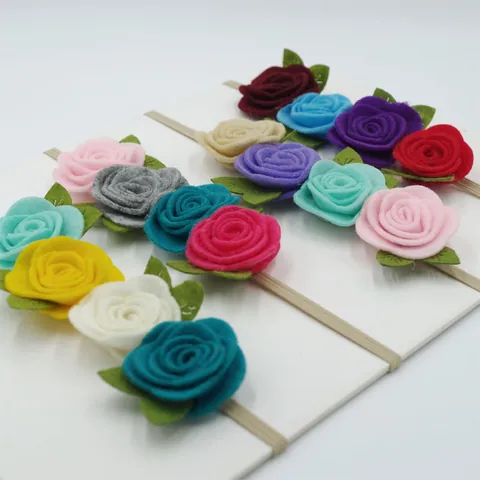 Handmade Felt Rose Flower Headband For Baby Girls Toddlers Infant Elastic Non-woven Fabric Floral Hair Band Accessory Photography Prop