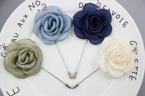Handmade Fabric Rose Flower Lapel Pin Brooch For Suits Wedding Banquet Kapok Yarn Floral Brooch Pin With Silver Alloy Needle