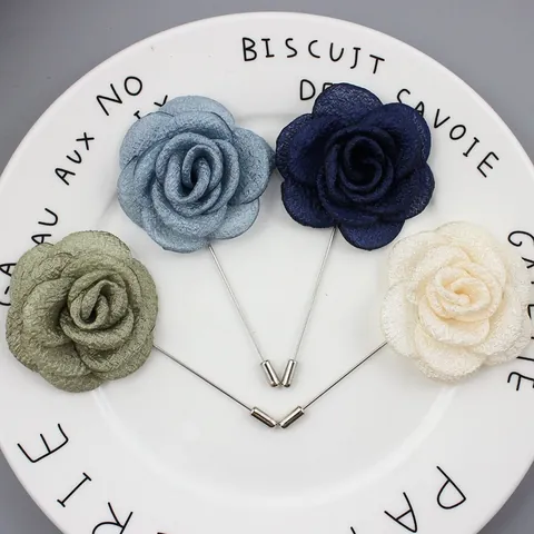 Handmade Fabric Rose Flower Lapel Pin Brooch For Suits Wedding Banquet Kapok Yarn Floral Brooch Pin With Silver Alloy Needle