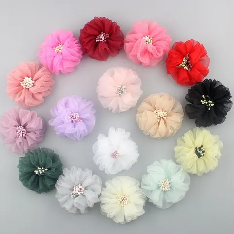 Flores de Tela Hechas a Mano de Seersucker DIY Apliques Florales para Ropa Bolsos Accesorios para el Cabello Mujer