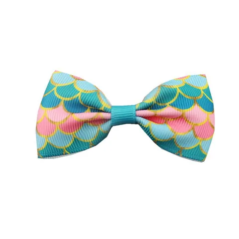 Gradient Mermaid Fish Scale Pattern Grosgrain Ribbon Bowknot For Hair Accessory DIY Crafts Flat Back Bow Decoration