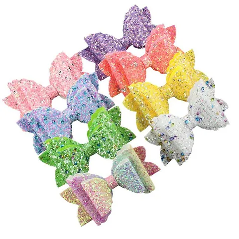 Glitter Leather Double Layer Bowknot Accessory For DIY Hair Clips Craft Wavy Edge Decorative Bows For Girls Women