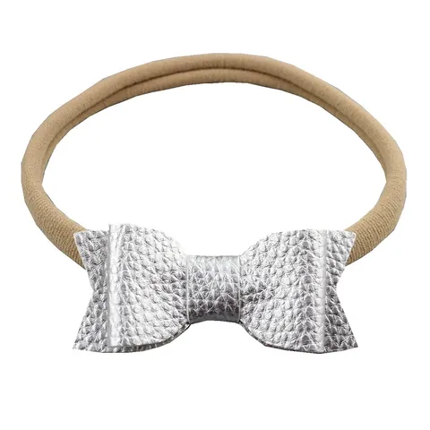 Infant Baby Faux Leather Bow Headband Soft Stretchy Nylon Hair Band For Newborn Toddler Girls Lychee Texture Headwear