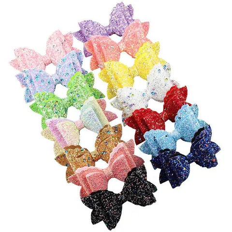 Glitter Leather Double Layer Bowknot Accessory For DIY Hair Clips Craft Wavy Edge Decorative Bows For Girls Women